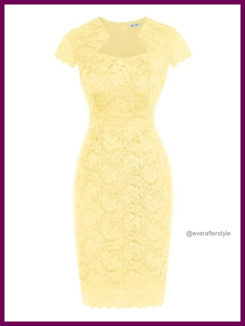 Lace Cocktail Dress Cap Sleeve Square Neck Bodycon Knee Length Fitted